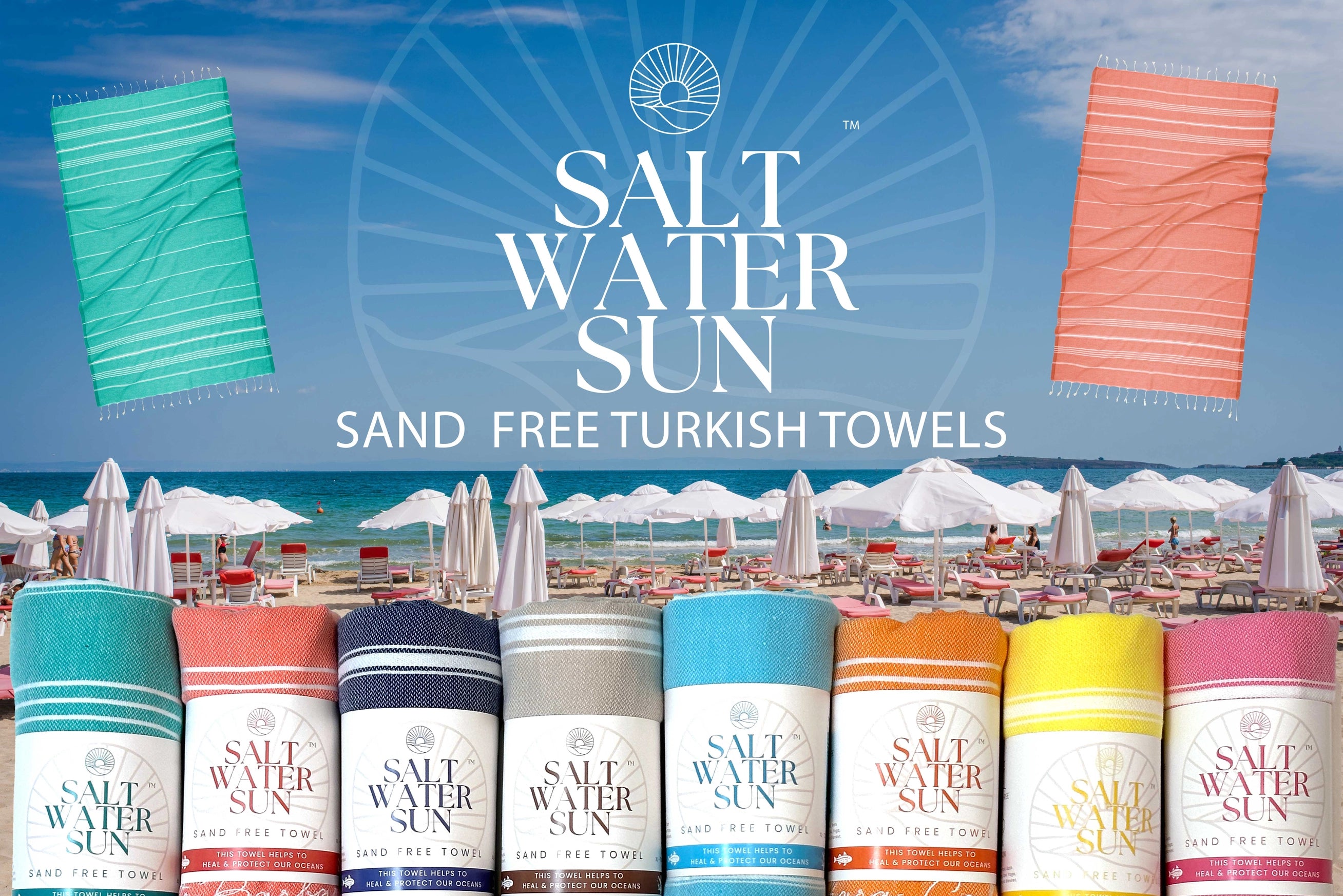 Salt Water Sun Turkish Towel by Riviera Towel Company | Orange Sunset - Zen&Zip