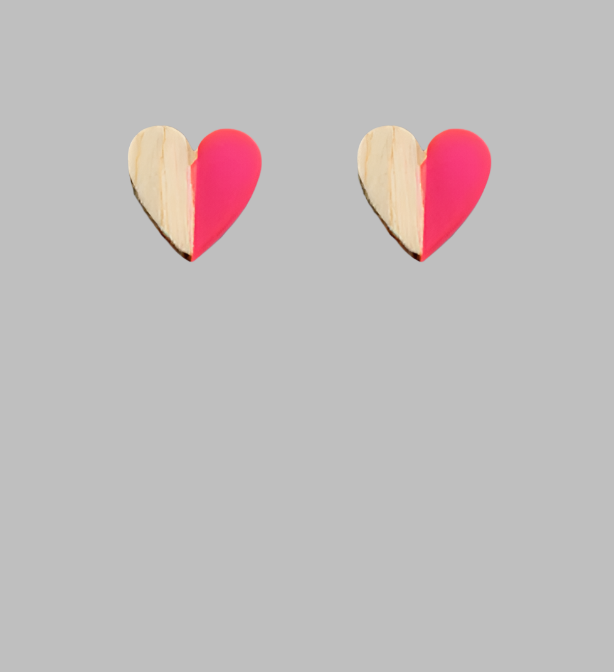 Resin & Wood Heart Earrings | Fuchsia