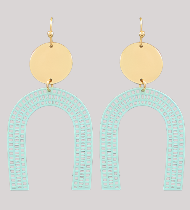 Filigree Arch Earrings Mint Green/Gold