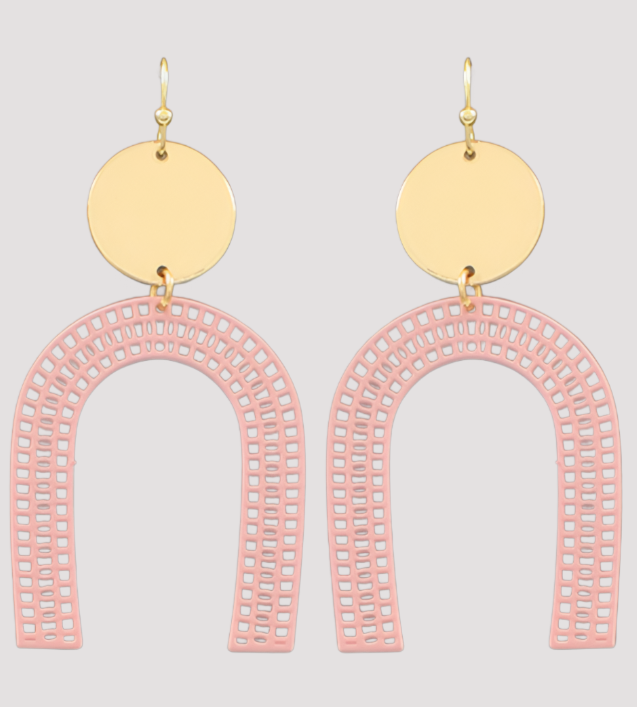 Filigree Arch Earrings Baby Pink/Gold