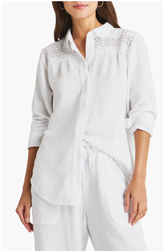 Kit Gauze Eyelet Button Down Shirt