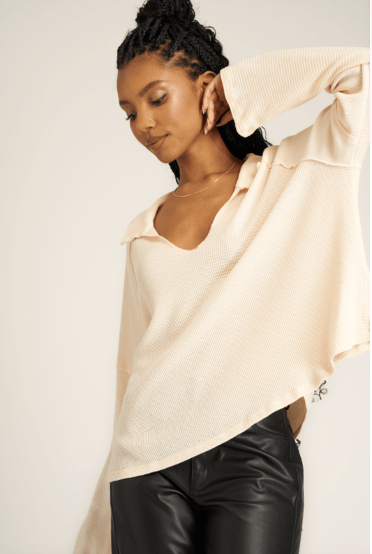 Risa Burnout Thermal Pullover by Project Social T | Mother of Pearl - Zen&Zip