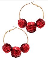 Metallic Sequin Ball Hoops Red