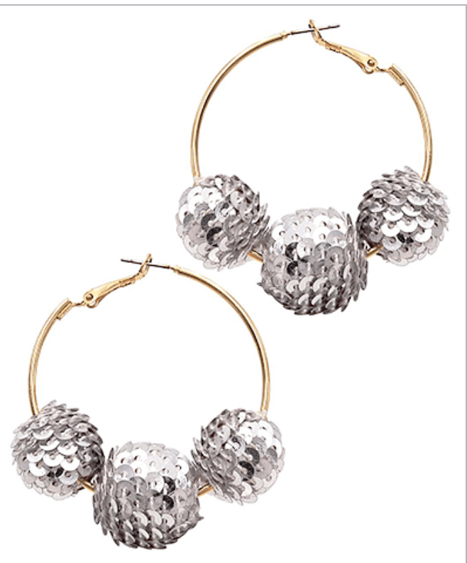 Metallic Sequin Ball Hoops | Silver