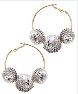 Metallic Sequin Ball Hoops Silver