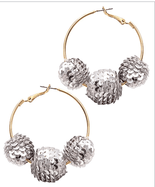 Metallic Sequin Ball Hoops | Silver - Zen&Zip