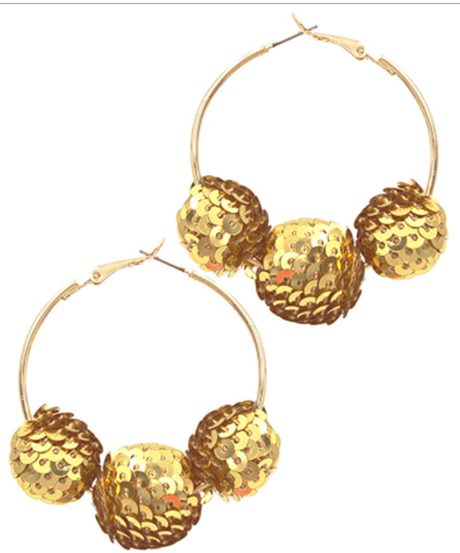 Metallic Sequin Ball Hoops Gold