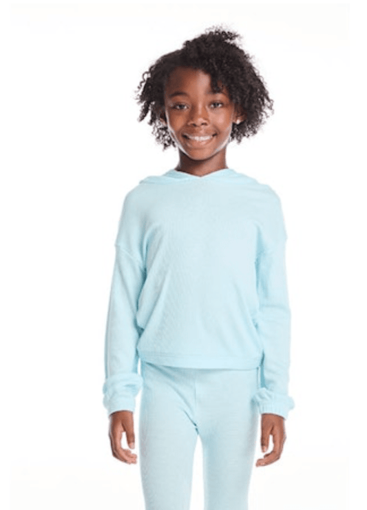 Semi-Cropped Shirred Hoodie by Chaser Kids | Baby Blue Jay - Zen&Zip
