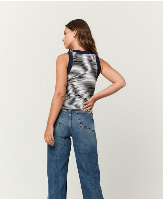 Hits Different Striped Ringer Tank by Project Social T | Navy Stripe - Zen&Zip