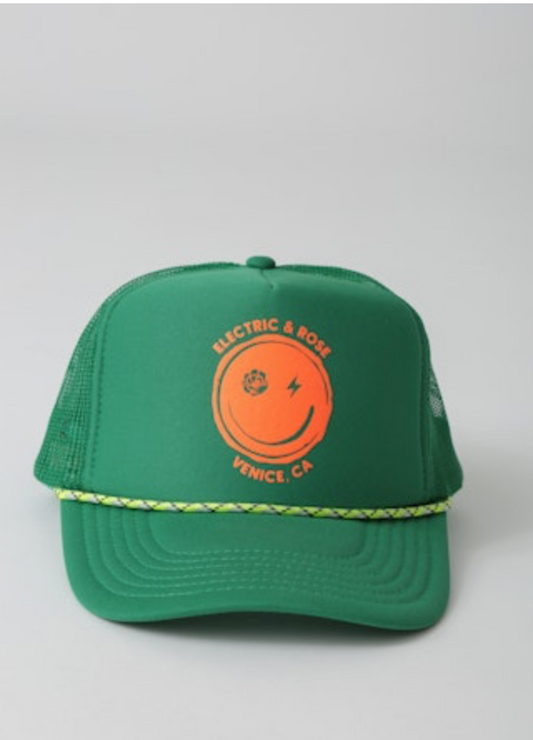 Smiley Trucker Hat by Electric and Rose | Kelly Green/Orange - Zen&Zip