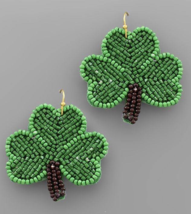 Beaded Clover Earrings | Green/Brown - Zen&Zip