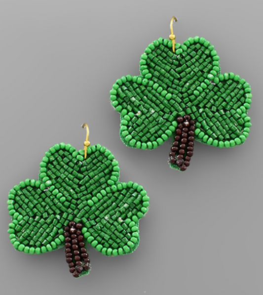 Beaded Clover Earrings | Green/Brown - Zen&Zip