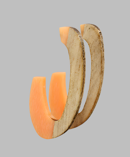 Oval Wood and Resin Earrings | Orange/Brown - Zen&Zip