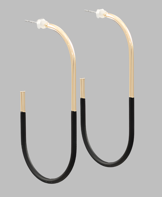 Half Color Coated Oval Hoops | Black - Zen&Zip