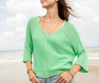 Kaya 3/4 Sleeve V Cotton Sweater by Wooden Ships | Verdigris