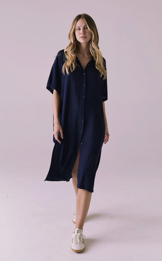 Seaside Button Up Dress by Chaser | Navy