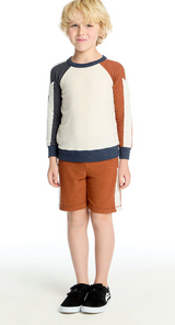 Bolt Crew Neck LS Tee by Chaser Kids | Varsity Color Block