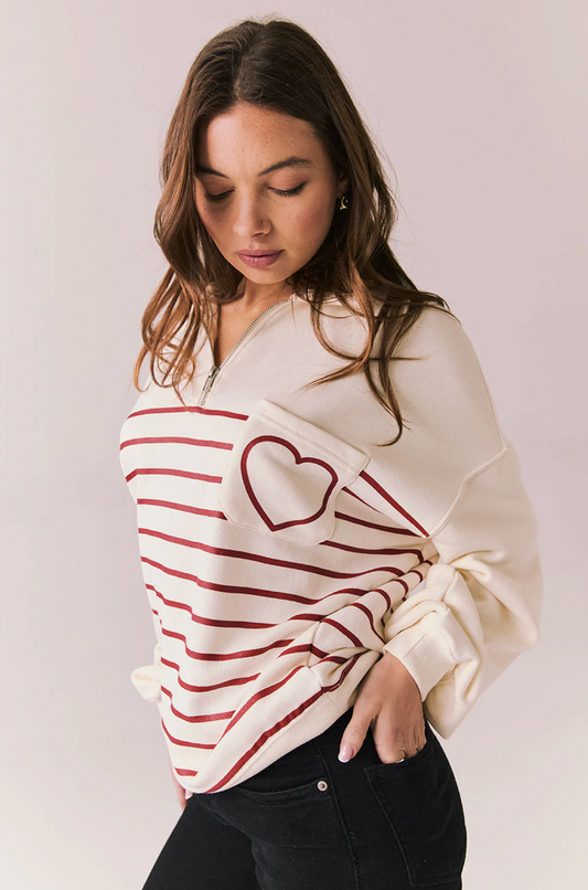 Heart Half Zip Sweatshirt by Chaser | Starry White