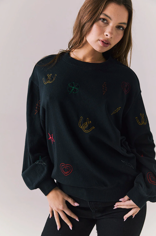 Allover Icons Top by Chaser | True Black - Zen&Zip