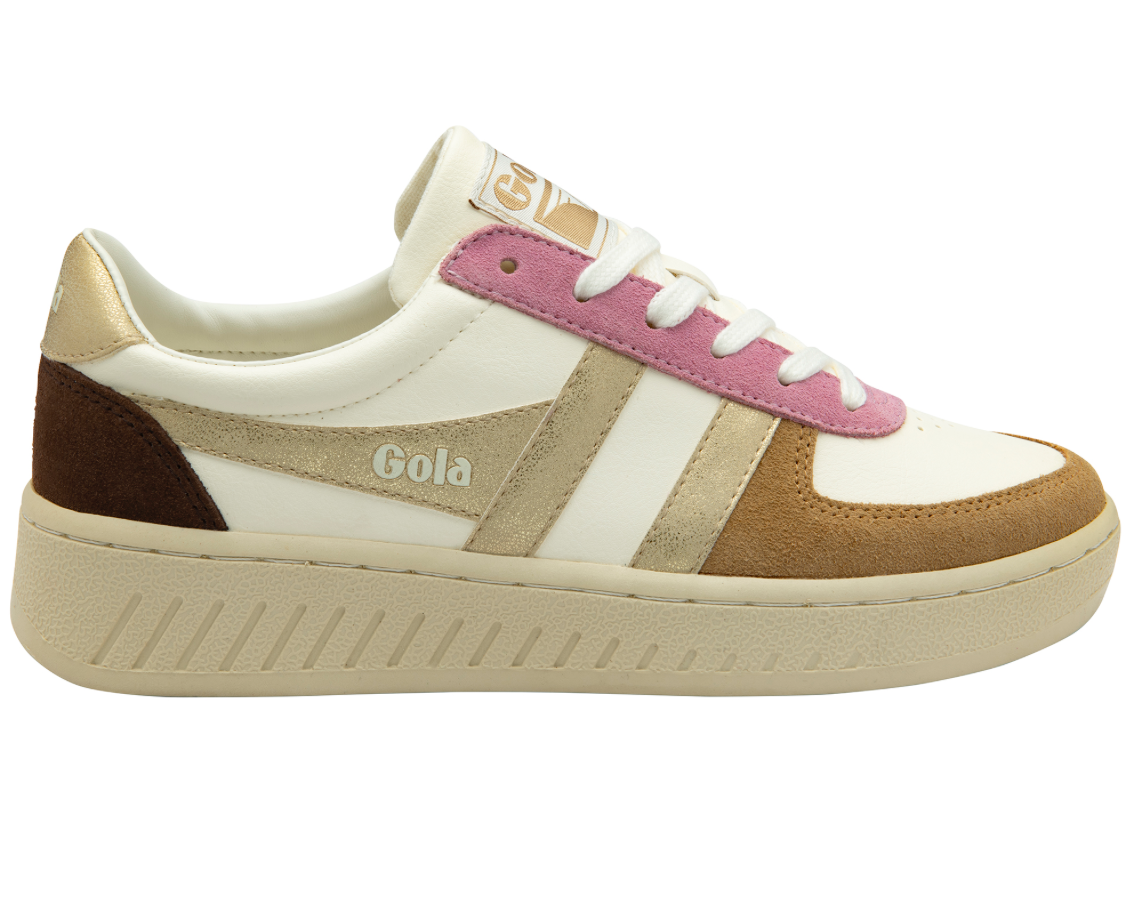 Grandslam Quadrant Sneakers by Gola | Off White/Light Caramel/Gold/Dark Brown