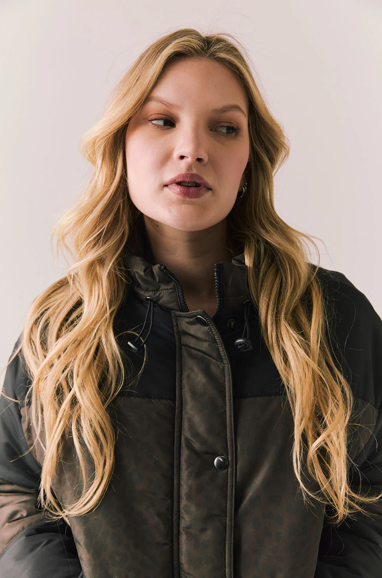 Whistlerrr Puffer Jacket by Chaser | Leopard Love/True Black