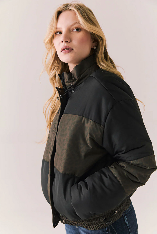 Whistlerrr Puffer Jacket by Chaser | Leopard Love/True Black