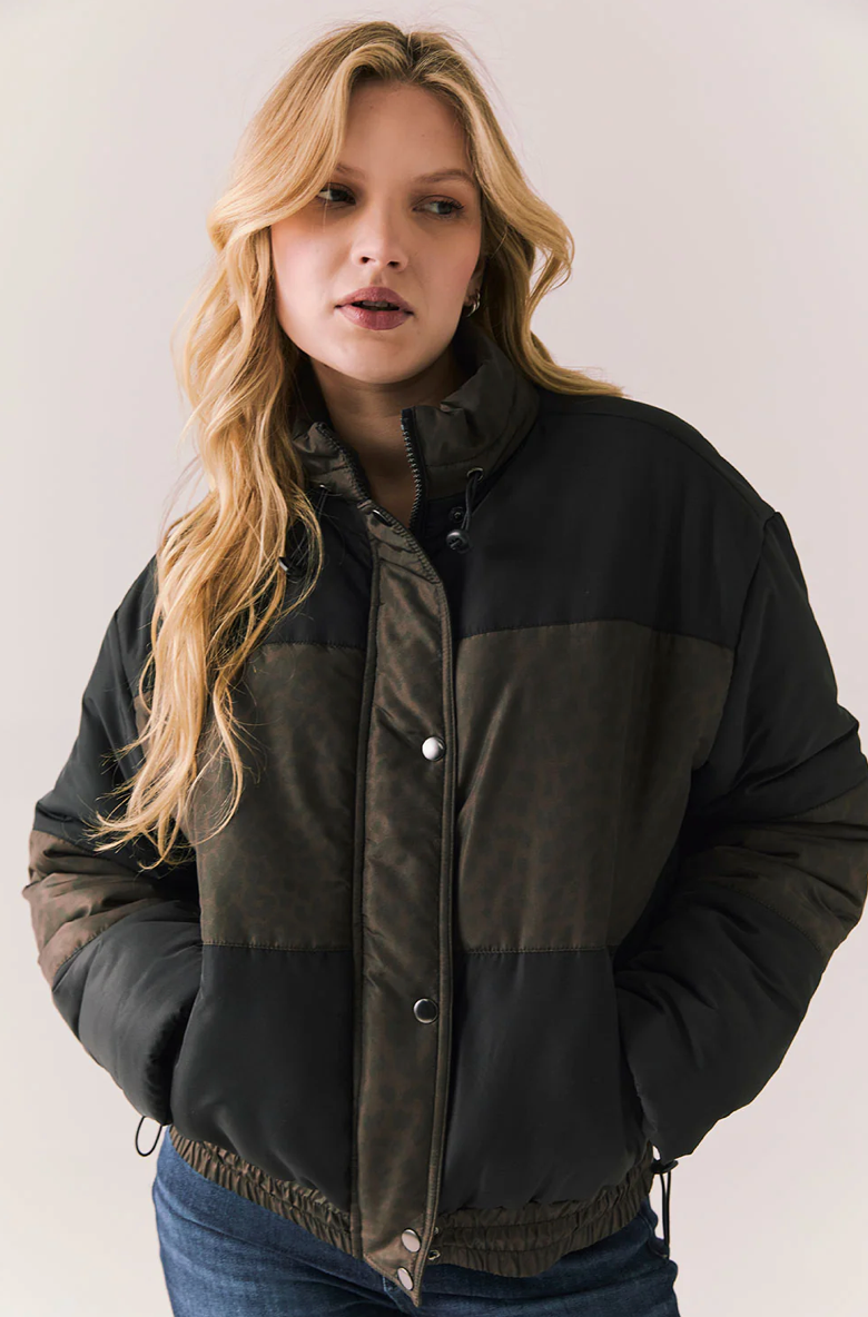 Whistlerrr Puffer Jacket by Chaser | Leopard Love/True Black