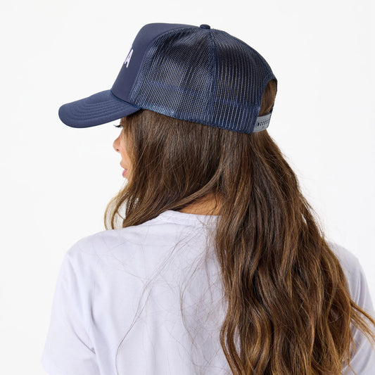 Lei ALOHA Trucker Hat by Alpha Collection | Lilac/Navy