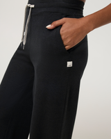 Halo Essential Wideleg Pant in Black Heather, waistband detail