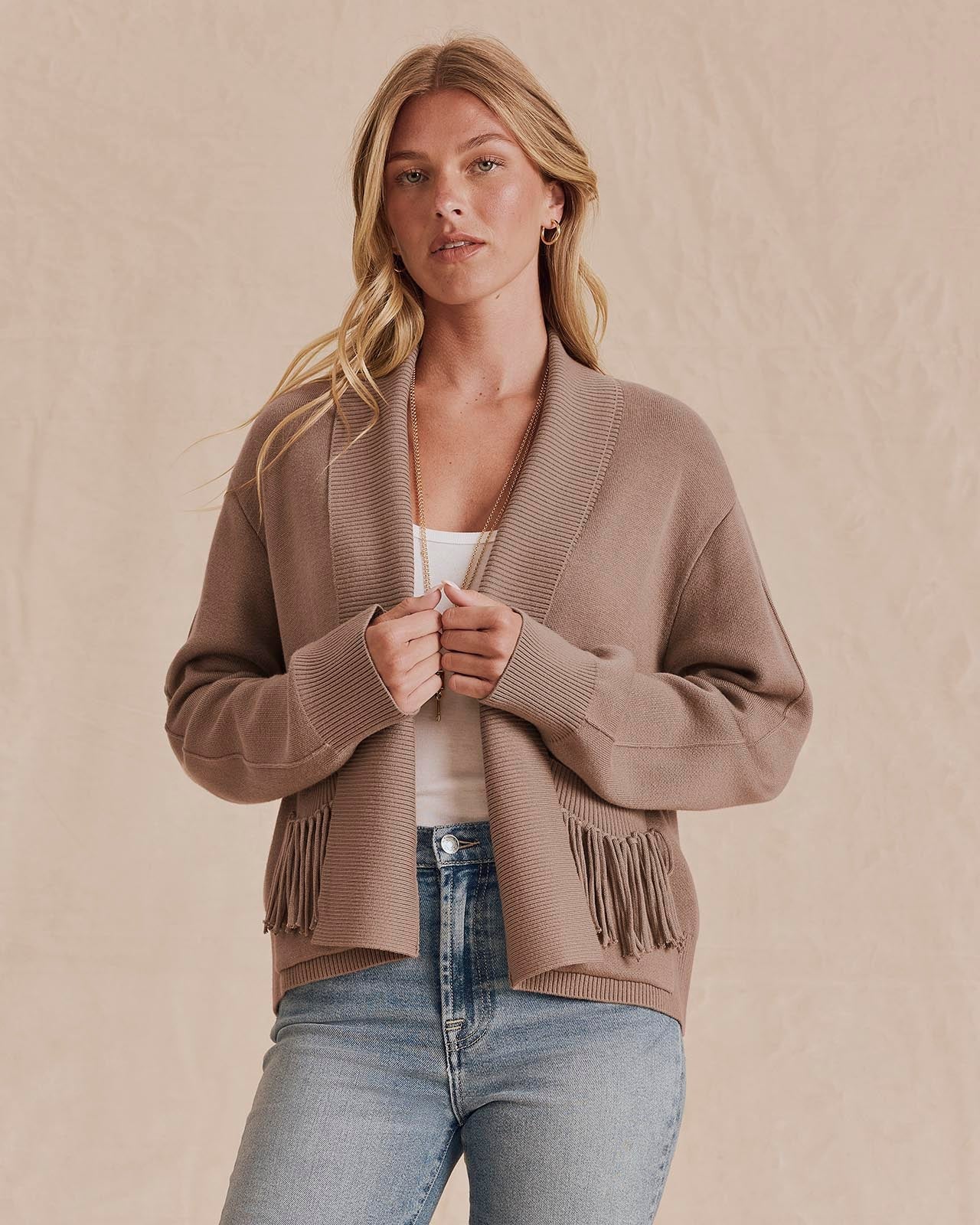 Willow Fringe Sweater by Splendid | Taupe Grey