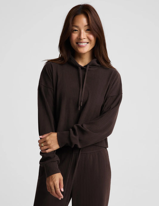 Breathe Easy Ribbed Hoodie by Beyond Yoga | Dark Chocolate