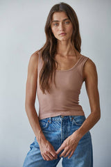 Seamless Scoop Neck Sleeveless Top by By Together | Dark Taupe - Zen&Zip