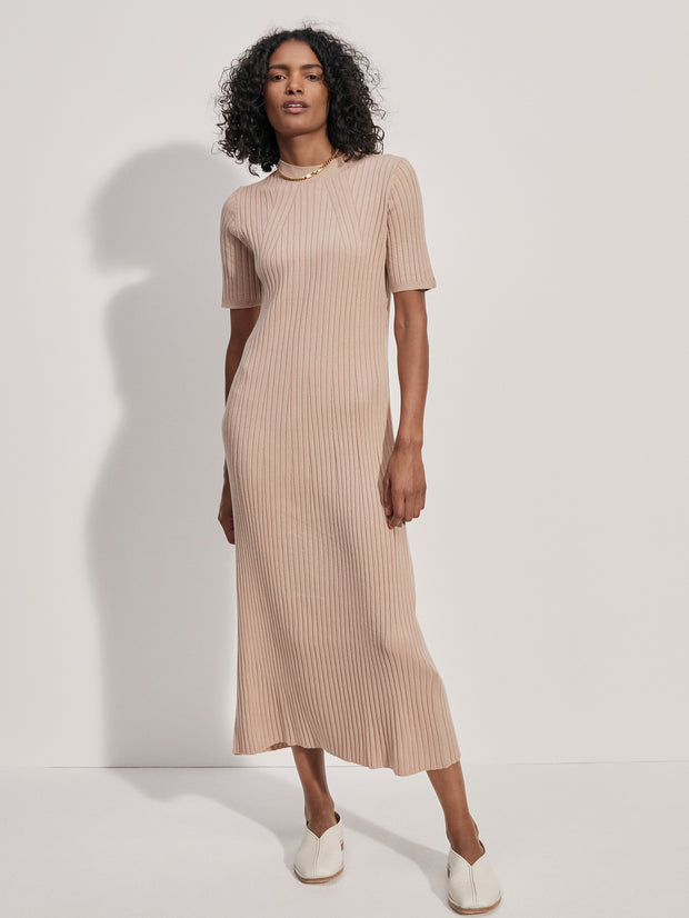 Maeve Rib Knit Midi Dress Warm Taupe