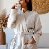 4-Layer Muslin Kimono Robe by VivaMaison | Light Beige