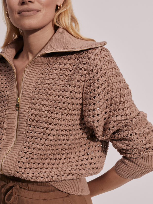 Eloise Full Zip Knit Warm Taupe