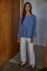 Knit Drop Shoulder Long Sleeve Top by By Together | Dark Cobalt - Zen&Zip