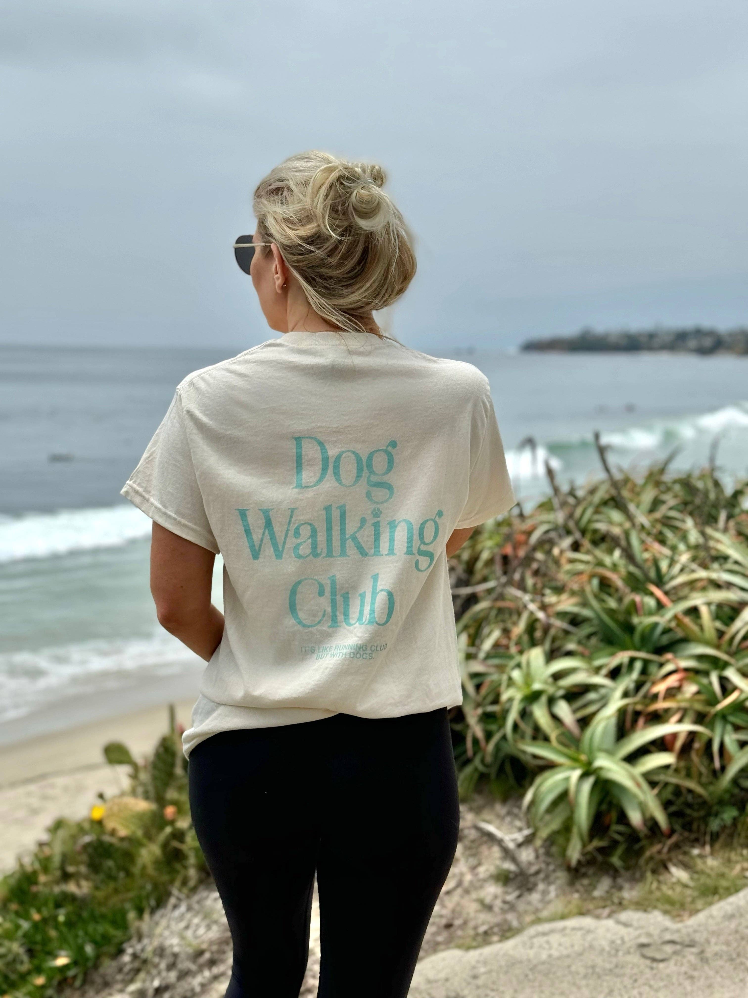 Dog Walking Club  Crewneck Shirt by Puppies Make Me Happy | Cream/Teal