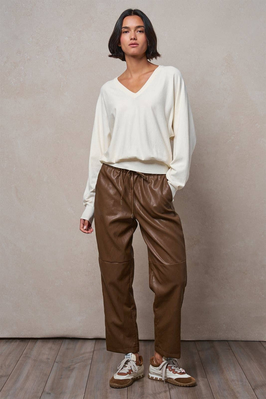 V-Neck Drop Shoulder Sweater by Urban Daizy | Ivory