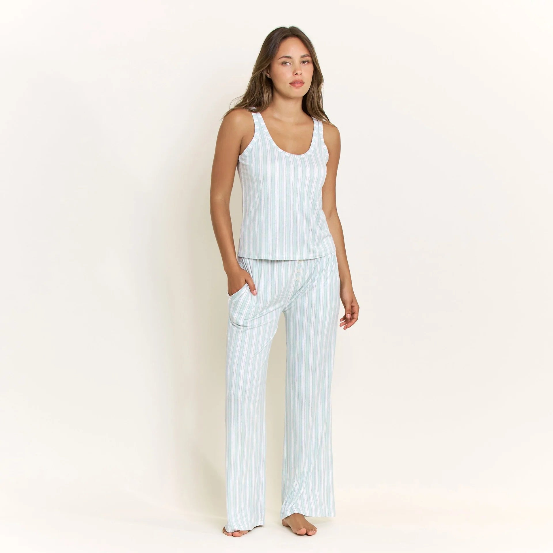 All American Tank Pant Set by Honeydew | Sage Stitched Stripe