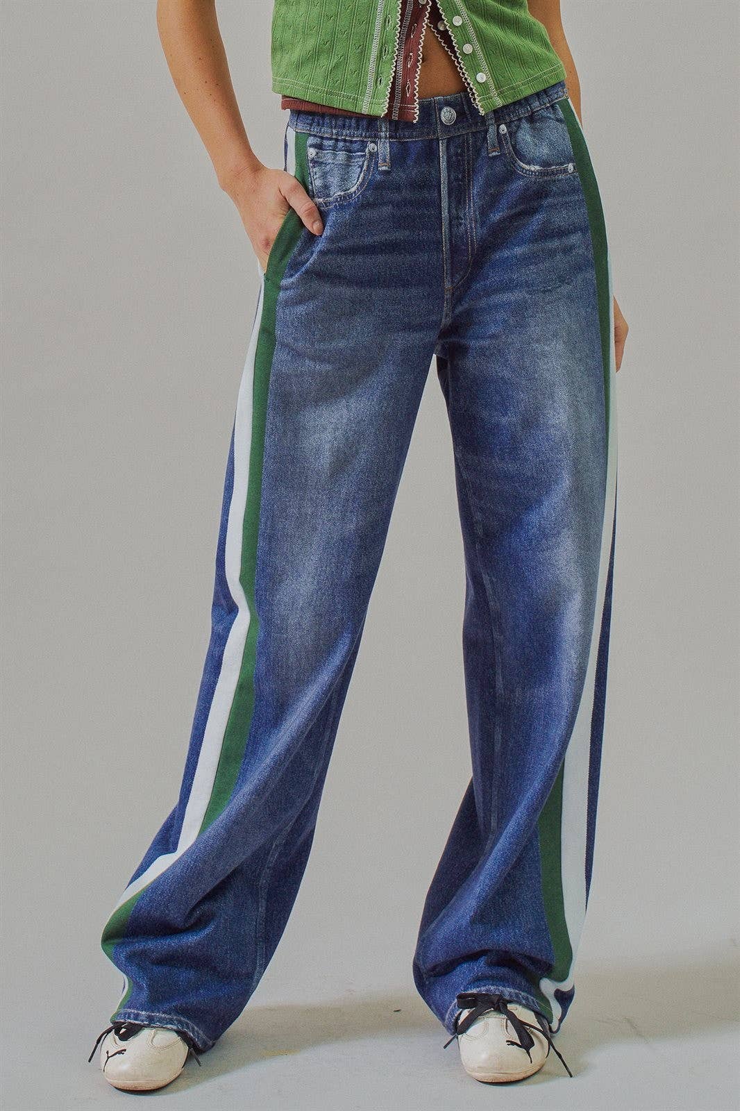 Faux Denim Side Stripe Track Pant by Fashion Week | Denim