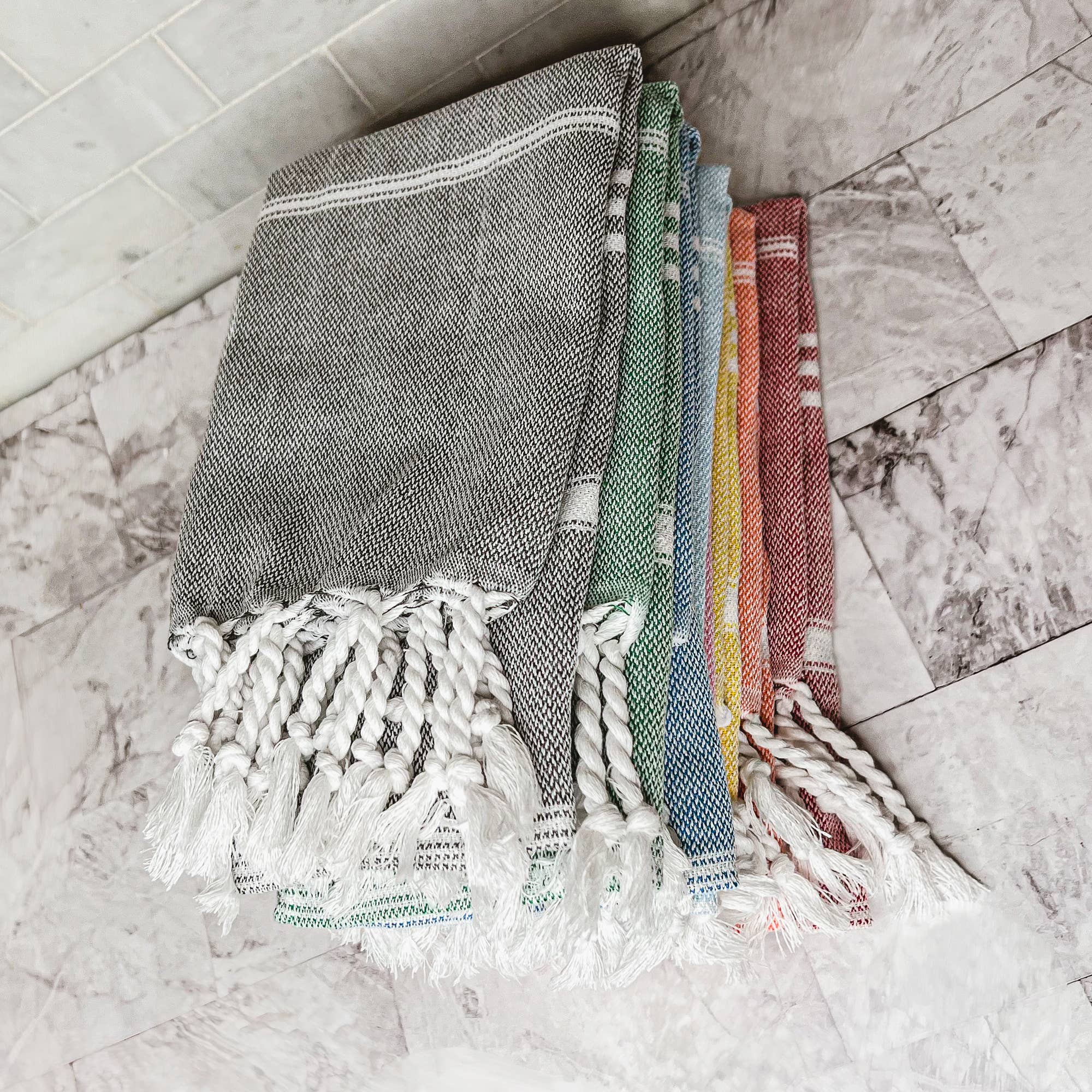 Kitchen or Bathroom Hand Towels with Tassels, Turkish Cotton - Zen&Zip