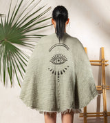 Evil Eye Muslin Kimono Robe / Poncho by Moa | Green - Zen&Zip