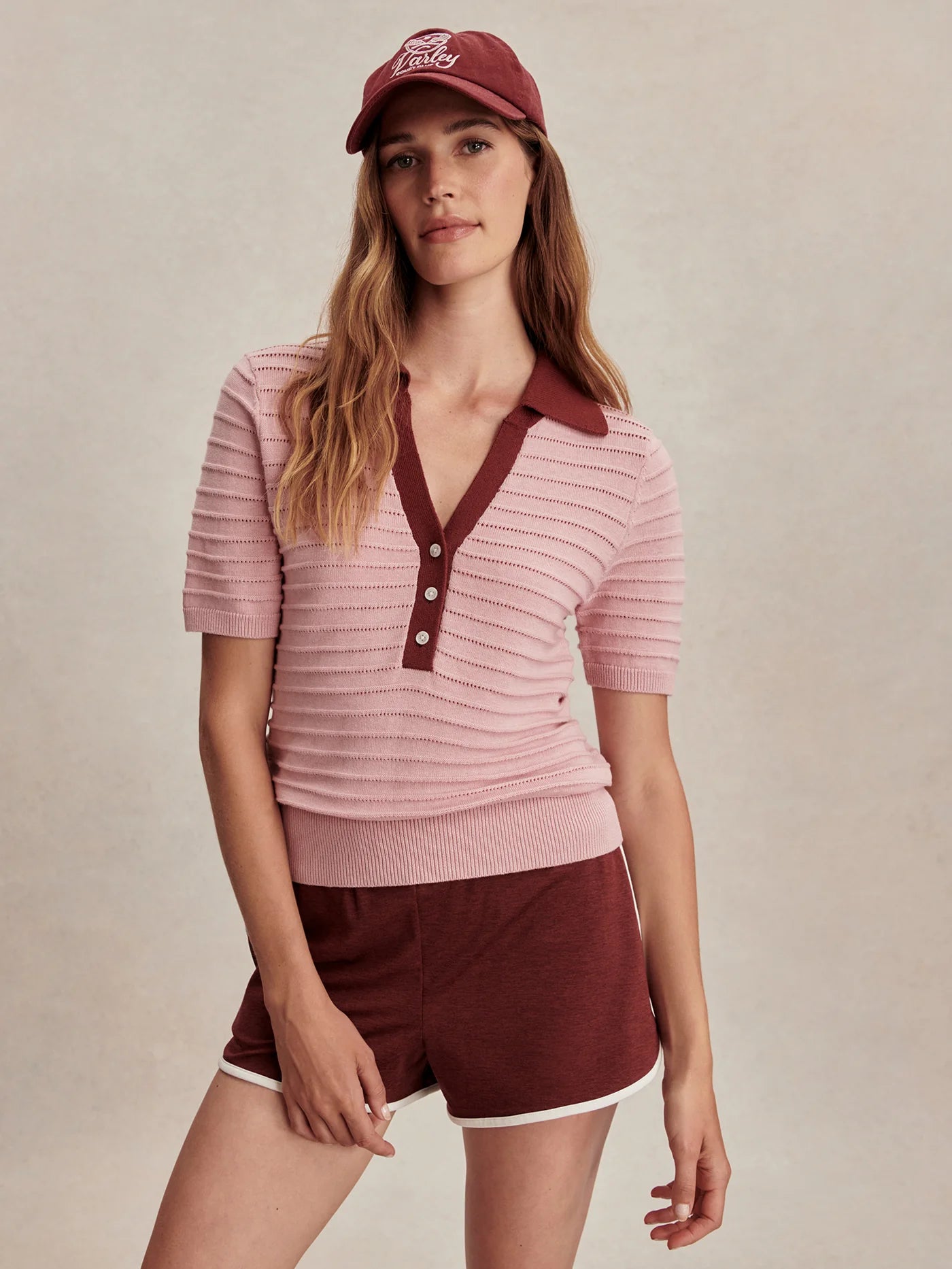 Wren Knit Polo by Varley | Zephyr Mauve/Port - Zen&Zip