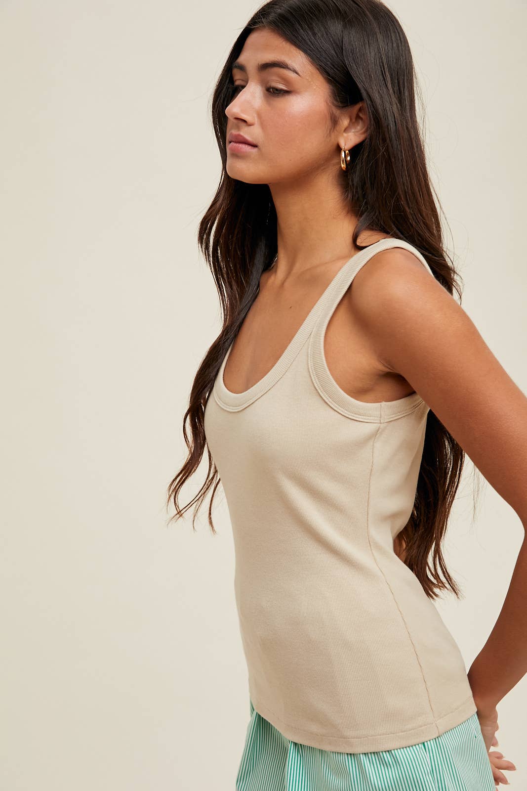Basic Ribbed Knit Tank by Wishlist Apparel | Champagne