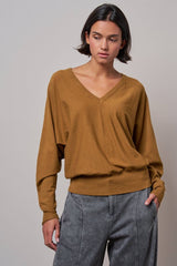 V-Neck Drop Shoulder Sweater by Fashion Week | Caramel