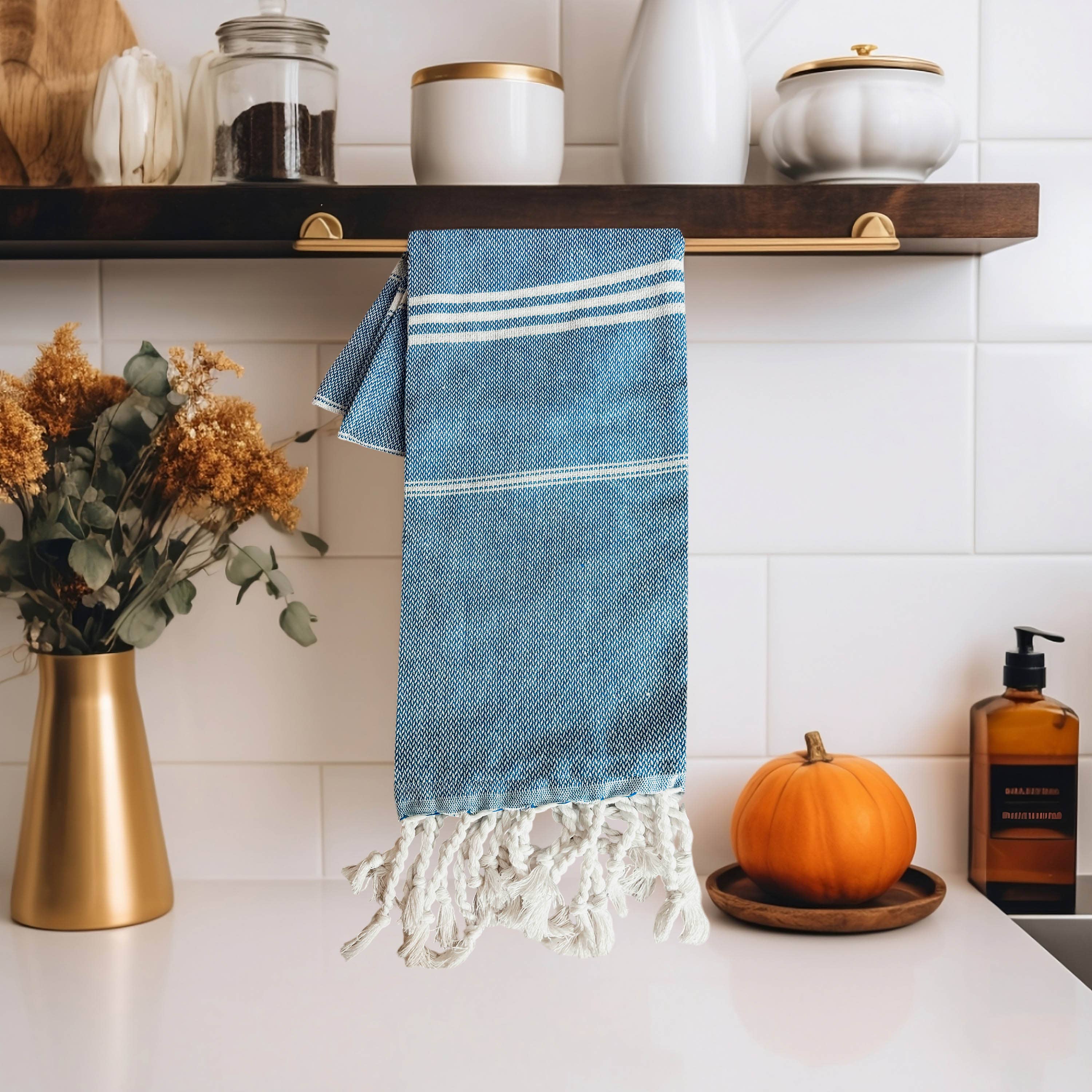 Kitchen or Bathroom Hand Towels with Tassels, Turkish Cotton - Zen&Zip