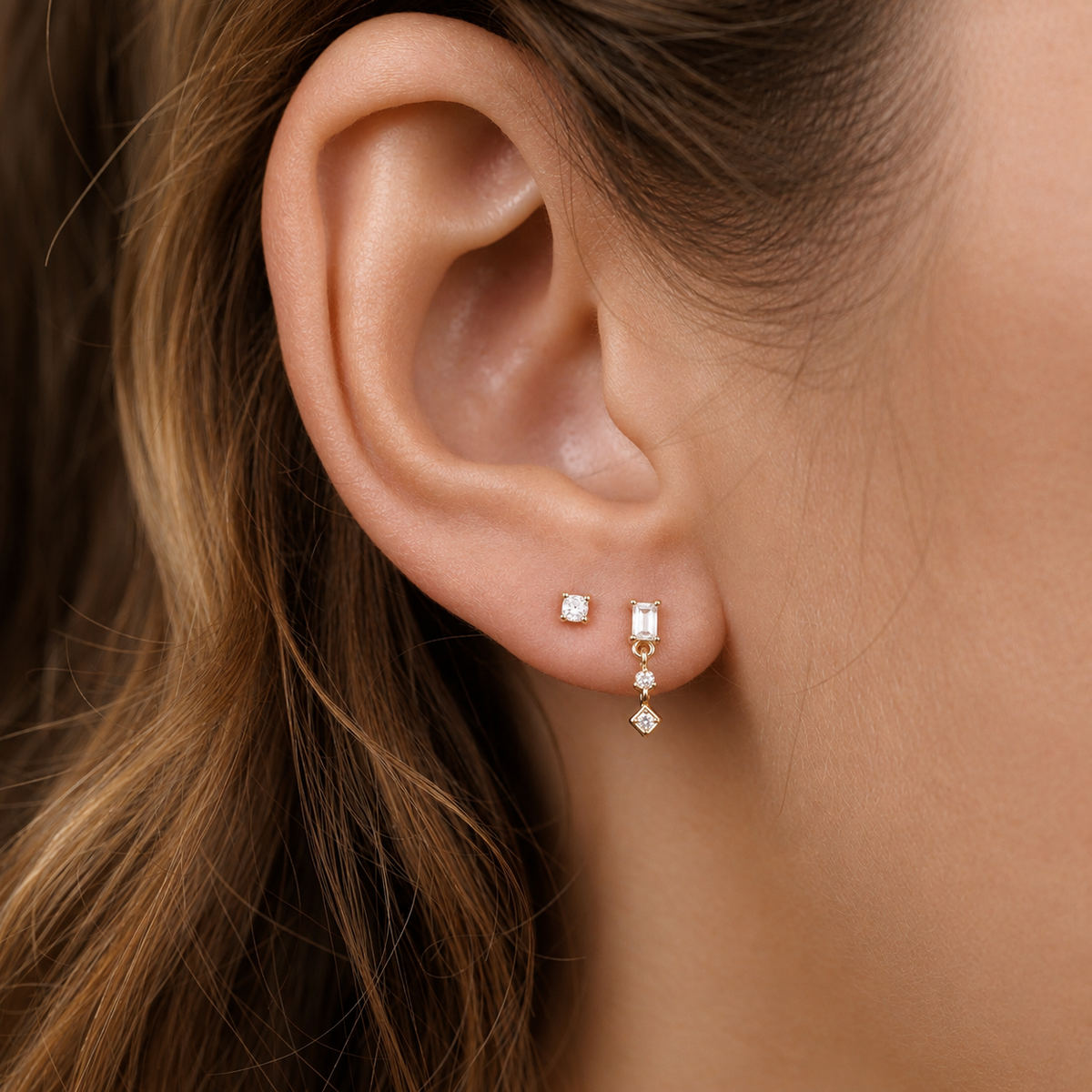 Mini Baguette Drop Earrings by JaxKelly | White