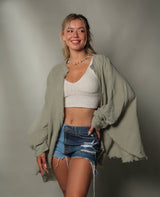 Muslin Kimono Robe with Golden Moon Phases by Moa | Green - Zen&Zip