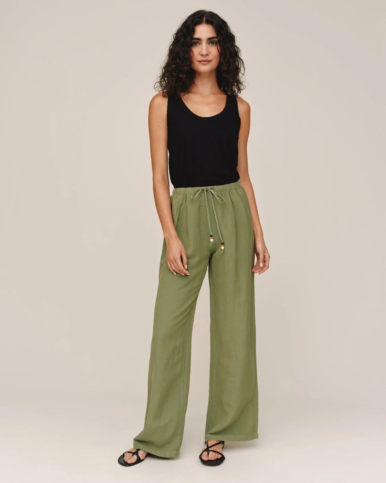 Beaded Drawstring Beach Pant by Bella Dahl | Olive Leaf