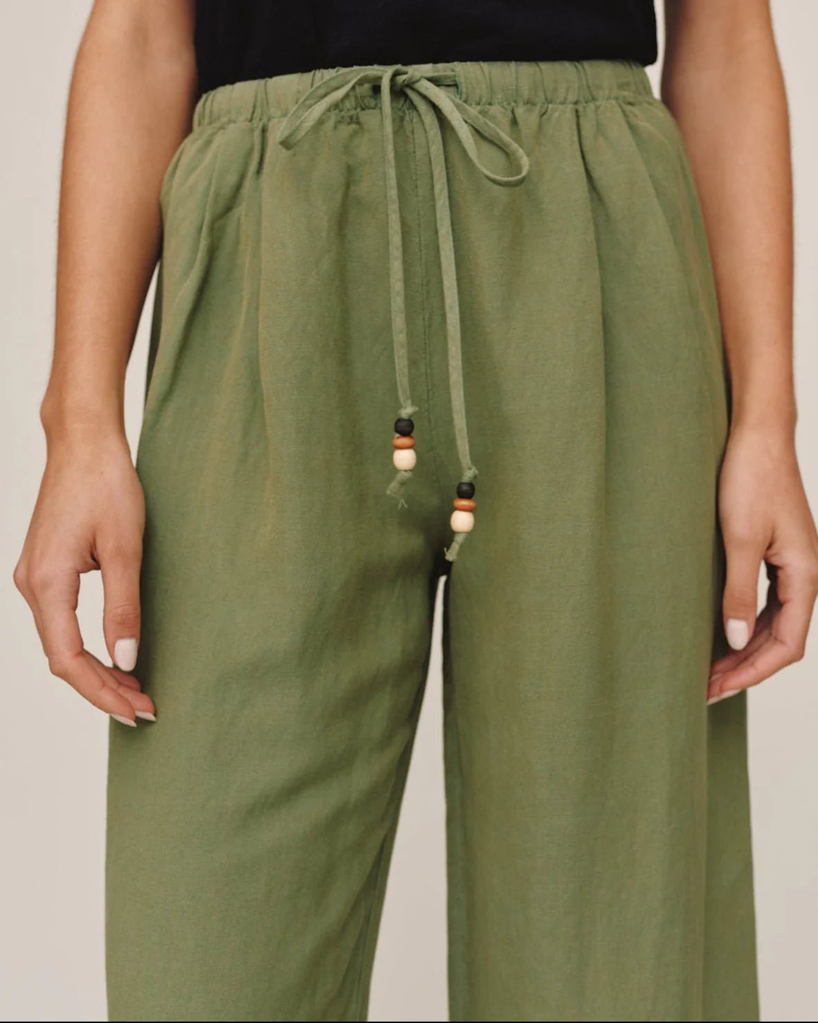 Beaded Drawstring Beach Pant by Bella Dahl | Olive Leaf